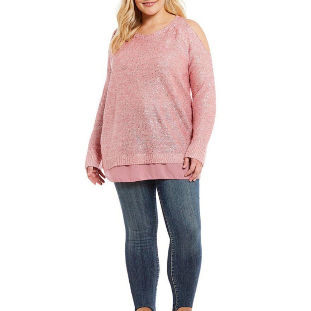 Jessica Simpson Abbey Pink Sequin Cold Shoulder